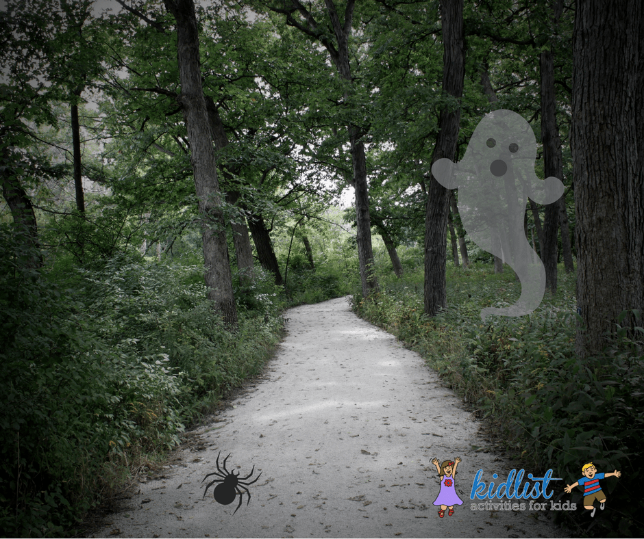 haunted trails with cute ghost and spider; haunted walks