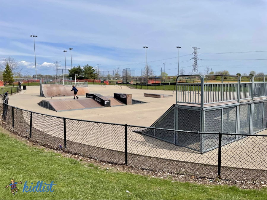 Skate park with ramps.