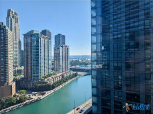 The view from one of the best Chicago hotels for famlies overlooking Navy Pier