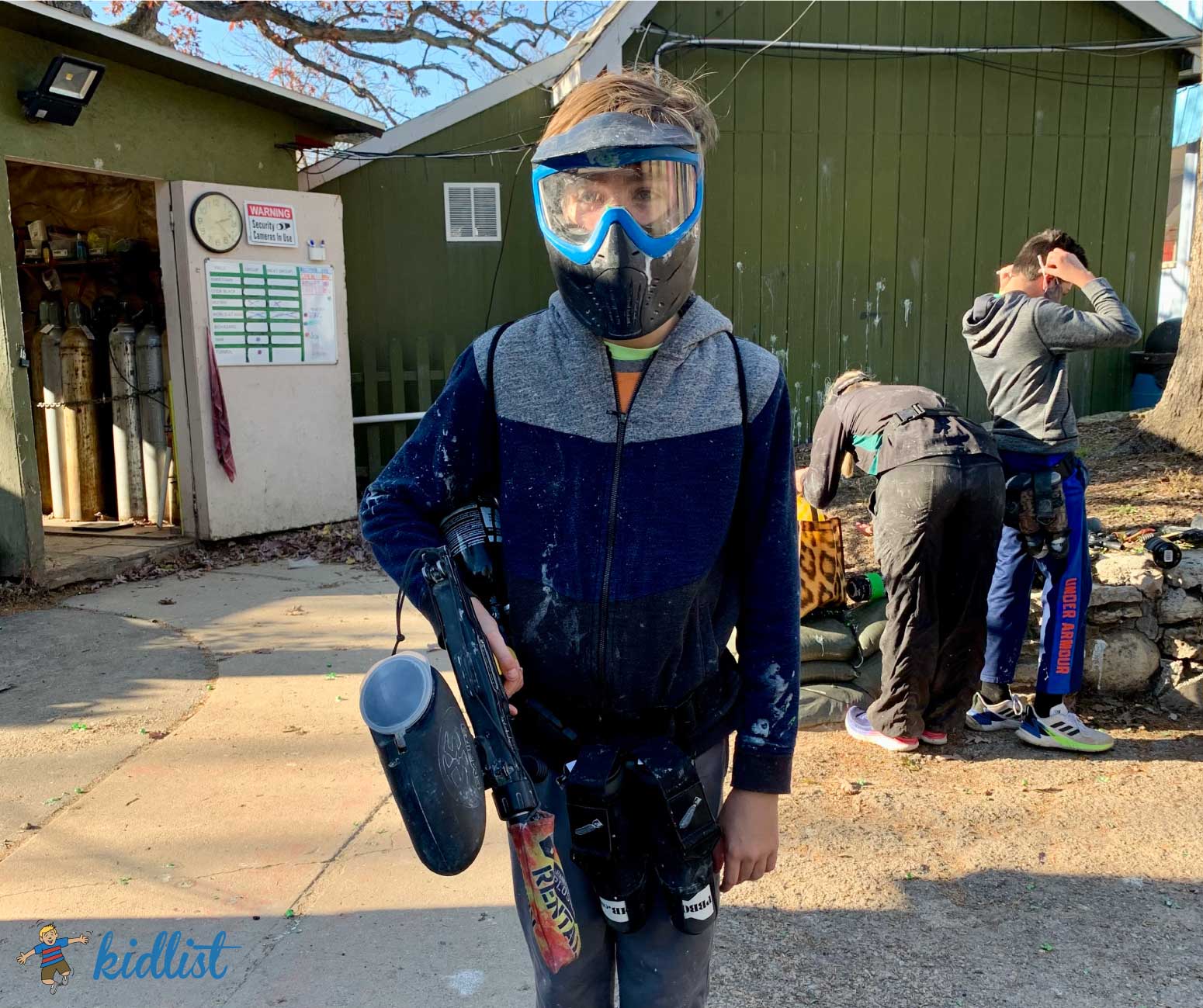 A boy all geared up to play paintball near Chicago