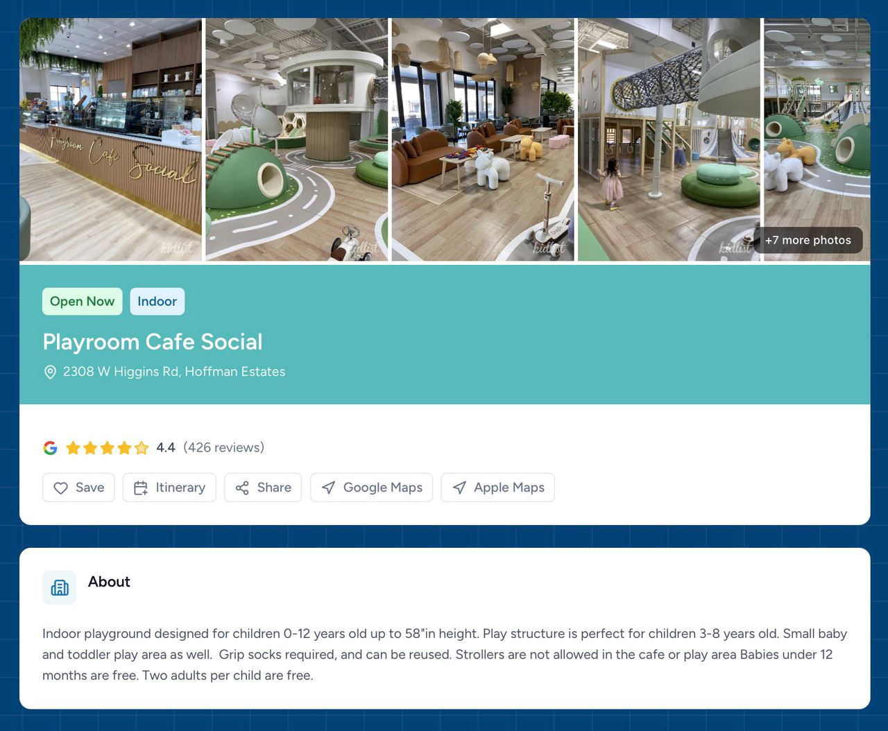 Kidlist Explore page with filter sidebar and a grid of venue cards