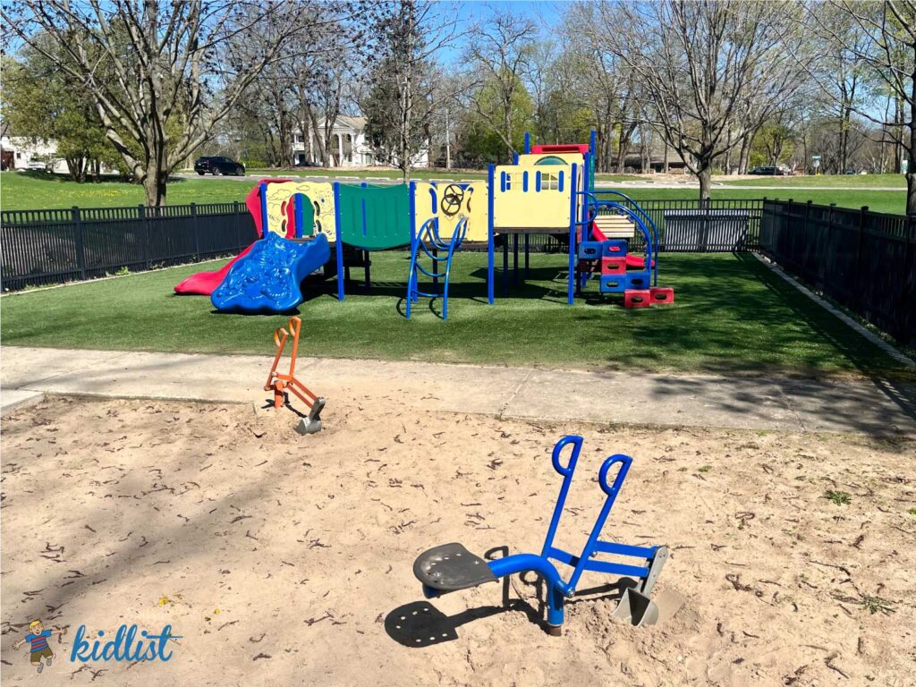 Sand area and playground for young children.